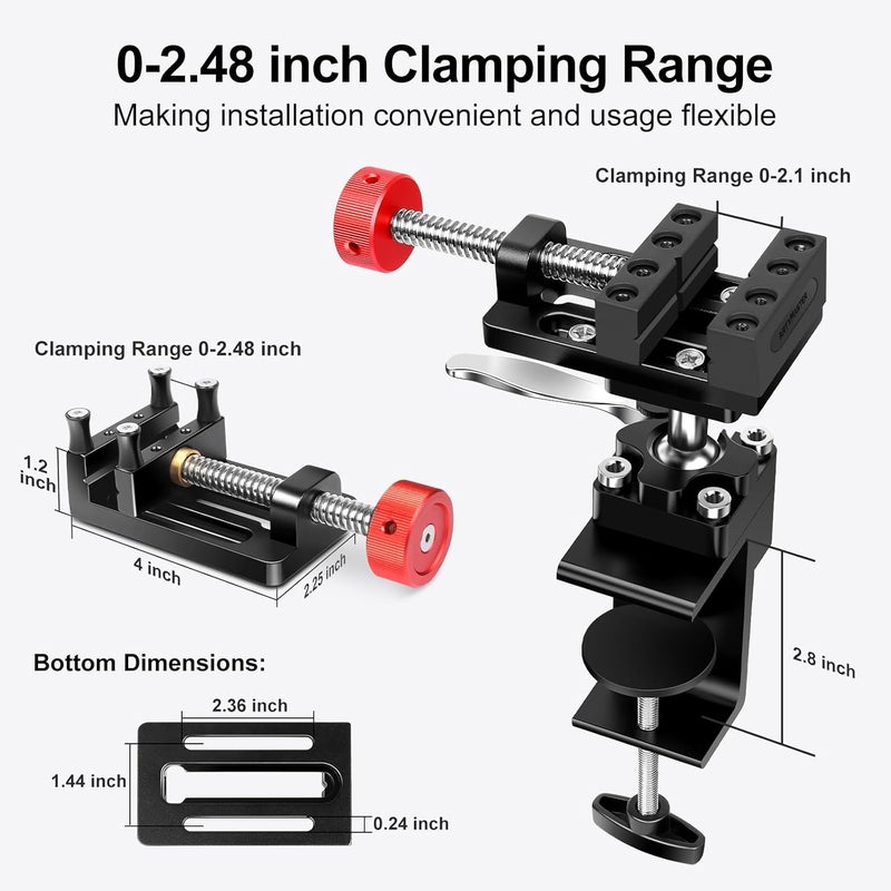 ARTYMASTER 360° Rotating Mini Bench Vise with Quick-Release Ratchet Wrench, 2.48" General-Purpose Table Vise for Woodworking, Metalworking, Modeling, Mini Vice Clamp for Small Projects WT104C - Image 5